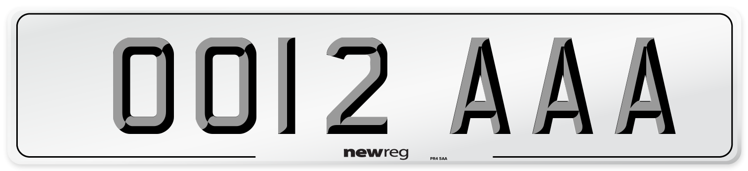 OO12 AAA Number Plate from New Reg